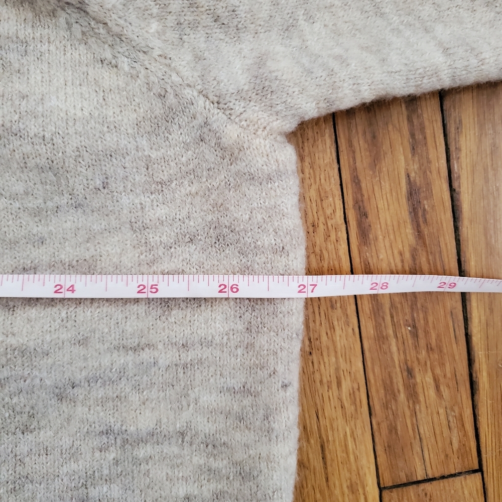 H&M off the shoulder knit sweater wool blend beige oatmeal balloon sleeve large - Picture 6 of 7